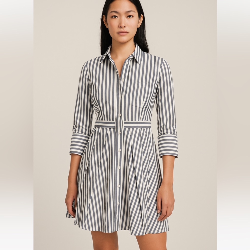 Michael Kors shirtdress collared striped stripe long sleeved A-line 6 small